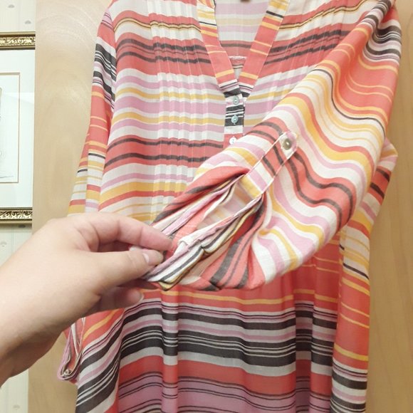 Zac and Rachel Orange Pink Striped Pintuck Henley Tunic L - Picture 5 of 8